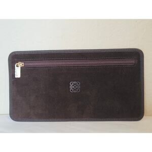Loewe Brown Suede Anagram Zip Pouch Clutch Leather Auth Spain Lightweight Soft